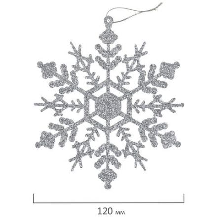 Украшение ёлочное "Снежинки" 6 шт., 12 см, пластик, серебристые с глиттером, ЗОЛОТАЯ СКАЗКА, 591131