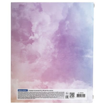 Тетрадь на кольцах А5 (175х215 мм), 240 листов, твердый картон, клетка, BRAUBERG, Cloud, 404094