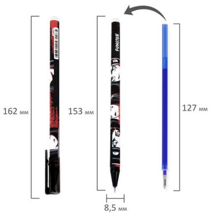 Ручка стираемая гелевая с принтом FUNSTER (ФАНСТЕР) "MANGA ANIME", СИНЯЯ, корпус ассорти, игольчатый наконечник 0,5 мм, линия 0,35 мм 144413