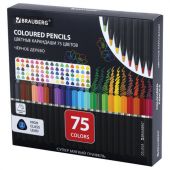 Карандаши цветные чёрное дерево BRAUBERG BLACK WOOD, 75 цветов, мягкий грифель 3 мм, 182044 Карандаши цветные чёрное дерево BRAUBERG BLACK WOOD, 75 цветов, мягкий грифель 3 мм, 182044