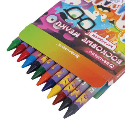 Восковые мелки BRAUBERG "МОНСТРИКИ", 12 цветов, 273238