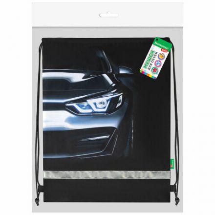 Мешок для обуви BRAUBERG KIDS, светоотражающая полоса, 46х36 см, "Dark car", 273439