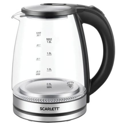 Чайник SCARLETT SC-EK27G103, 1,8 л, 1800 Вт, закрытый нагревательный элемент, стекло, черный Чайник SCARLETT SC-EK27G103, 1,8 л, 1800 Вт, закрытый нагревательный элемент, стекло, черный