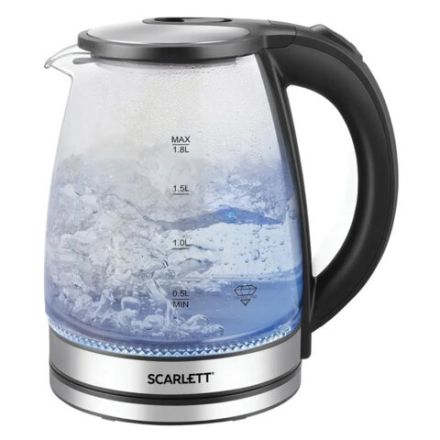 Чайник SCARLETT SC-EK27G103, 1,8 л, 1800 Вт, закрытый нагревательный элемент, стекло, черный Чайник SCARLETT SC-EK27G103, 1,8 л, 1800 Вт, закрытый нагревательный элемент, стекло, черный