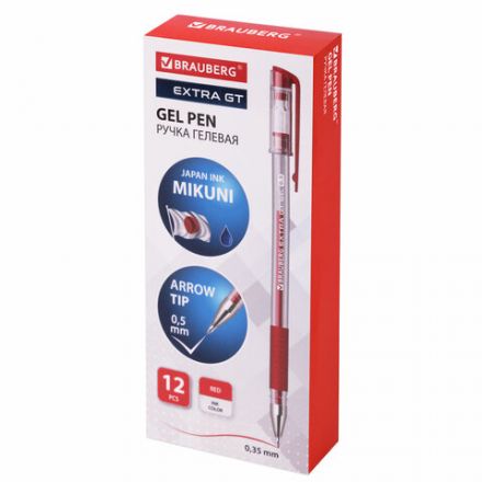 Ручка гелевая с грипом BRAUBERG "EXTRA GT", КРАСНАЯ, стандартный узел 0,5 мм, линия 0,35 мм, 143920 Ручка гелевая с грипом BRAUBERG "EXTRA GT", КРАСНАЯ, стандартный узел 0,5 мм, линия 0,35 мм, 143920