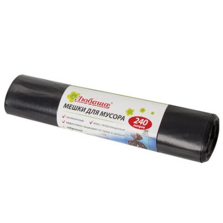 Мешки для мусора 240 л, черные, в рулоне 5 шт., ПВД 30 мкм, 90х130 см, ЛЮБАША эконом, 605338 Мешки для мусора 240 л, черные, в рулоне 5 шт., ПВД 30 мкм, 90х130 см, ЛЮБАША эконом, 605338