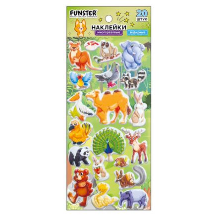 Наклейки зефирные "Животный мир", 19х9,5 см, ассорти 8 видов, FUNSTER (ФАНСТЕР), 666089