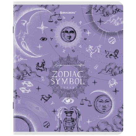 Тетрадь А5, 48 л., BRAUBERG, скоба, клетка, матовая ламинация, фольга, "Zodiac Symbol" (микс в спайке), 404369