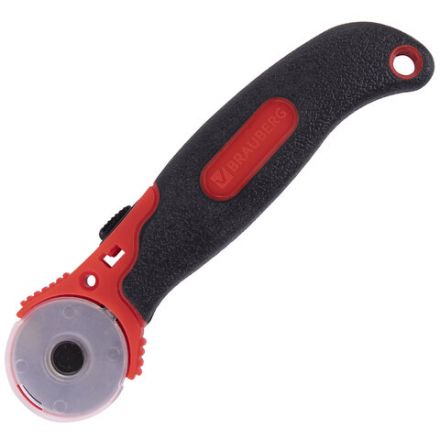 Нож раскройный роликовый 28 мм BRAUBERG, круглое лезвие, резиновые вставки, 238089 Нож раскройный роликовый 28 мм BRAUBERG, круглое лезвие, резиновые вставки, 238089