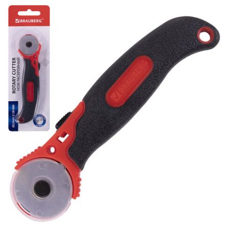 Нож раскройный роликовый 28 мм BRAUBERG, круглое лезвие, резиновые вставки, 238089 Нож раскройный роликовый 28 мм BRAUBERG, круглое лезвие, резиновые вставки, 238089