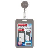 Бейдж вертикальный (85х54 мм), с рулеткой 70 см с клипом, СЛАЙДЕР, серый, BRAUBERG EXTRA, 238846