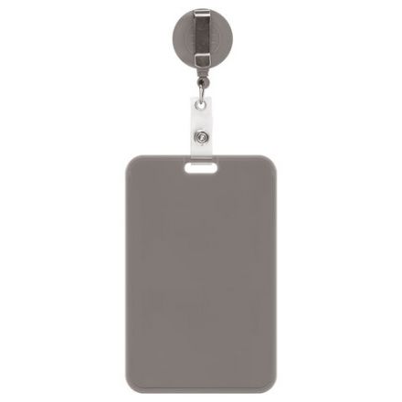 Бейдж вертикальный (85х54 мм), с рулеткой 70 см с клипом, СЛАЙДЕР, серый, BRAUBERG EXTRA, 238846