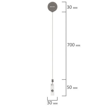 Бейдж вертикальный (85х54 мм), с рулеткой 70 см с клипом, СЛАЙДЕР, серый, BRAUBERG EXTRA, 238846