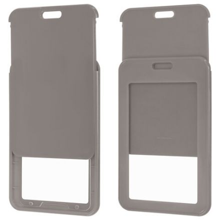 Бейдж вертикальный (85х54 мм), с рулеткой 70 см с клипом, СЛАЙДЕР, серый, BRAUBERG EXTRA, 238846