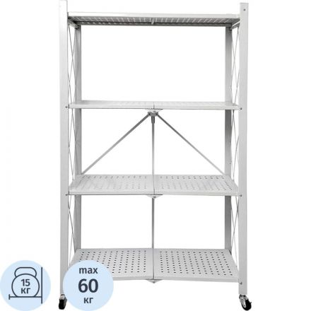 Стеллаж металлический складной Гел_Атлант-4, размер 730х400х1265 мм, белый