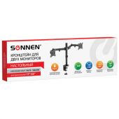 Кронштейн для двух мониторов настольный VESA 75х75, 100х100, 17"-32", до 16 кг, SONNEN STATIC, 455943 Кронштейн для двух мониторов настольный VESA 75х75, 100х100, 17"-32", до 16 кг, SONNEN STATIC, 455943