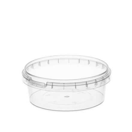 Банка с крышкой 385 мл, пластиковая под пресервы с контрольным замком, диаметр 122 мм, ВЗЛП, 1214КП