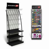 Стойка для размещения товара напольная BRAUBERG ART, 2050x600x500 мм, 35 крючков, 3 полки, металл, 504875