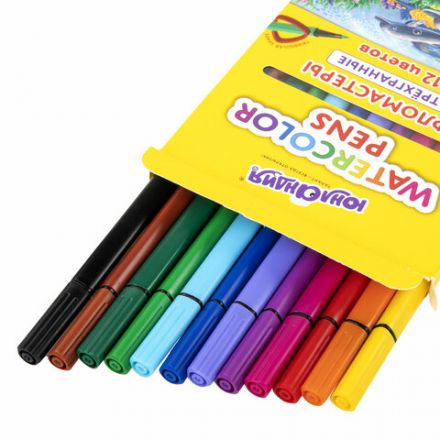 Фломастеры ЮНЛАНДИЯ "ДОМИКИ", 12 цветов, трехгранные, вентилируемый колпачок, картон, 152182