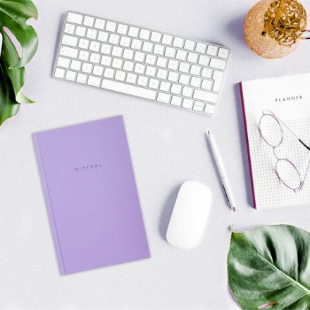 Блокнот А5 134х206 мм, 80 л., твёрдый, клетка, BRAUBERG "Minimal", сиреневый, 116440