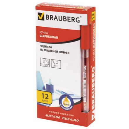 Ручка шариковая масляная BRAUBERG "Rite-Oil", КРАСНАЯ, корпус прозрачный, узел 0,7 мм, линия письма 0,35 мм, 142148