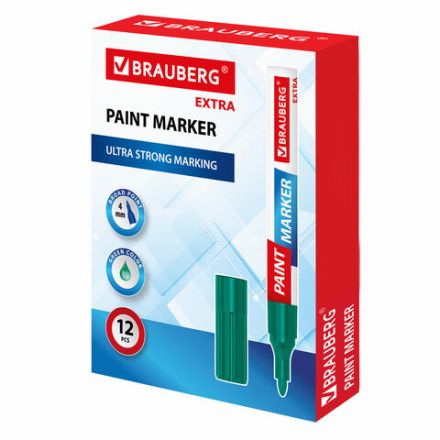 Маркер-краска лаковый EXTRA (paint marker) 4 мм, ЗЕЛЕНЫЙ, УСИЛЕННАЯ НИТРО-ОСНОВА, BRAUBERG, 151985