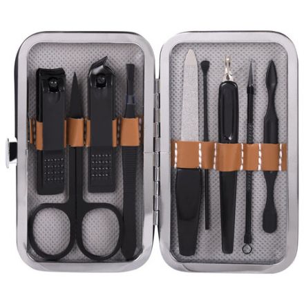 Универсальный набор для маникюра и педикюра 9 в 1 в футляре, MINI, черный карбон, WBZ (ВБЗ), 609490