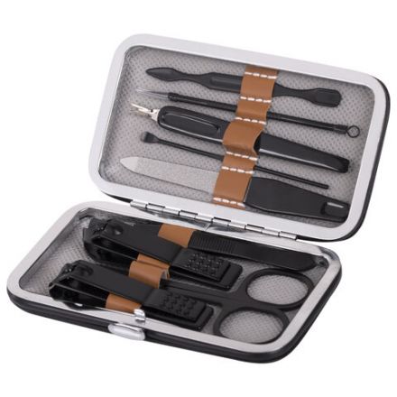 Универсальный набор для маникюра и педикюра 9 в 1 в футляре, MINI, черный карбон, WBZ (ВБЗ), 609490