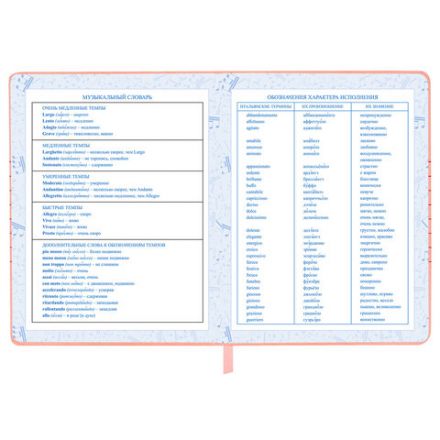 Дневник для музыкальной школы 170х215 мм, 48 л., обложка кожзам твердая, фольга, BRAUBERG, справочный материал, НОТКИ, 107368