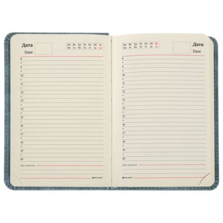 Ежедневник недатированный МАЛЫЙ 100х150 мм А6 BRAUBERG "Status", под кожу, 160 л., серо-голубой, 113369