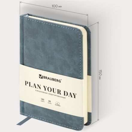 Ежедневник недатированный МАЛЫЙ 100х150 мм А6 BRAUBERG "Status", под кожу, 160 л., серо-голубой, 113369