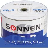 Диск CD-R SONNEN 700 Mb 52x Bulk (термоусадка без шпиля), КОМПЛЕКТ 50 шт., 512571