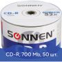 Диск CD-R SONNEN 700 Mb 52x Bulk (термоусадка без шпиля), КОМПЛЕКТ 50 шт., 512571 Диск CD-R SONNEN 700 Mb 52x Bulk (термоусадка без шпиля), КОМПЛЕКТ 50 шт., 512571