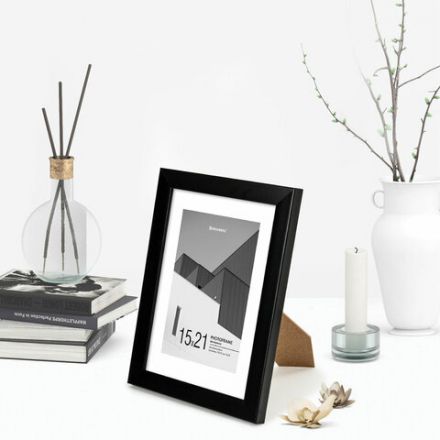 Рамка 15х21 см с паспарту 10х15 см небьющаяся, багет 20 мм, пластик, BRAUBERG "New Age", черная, 391273