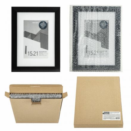 Рамка 15х21 см с паспарту 10х15 см небьющаяся, багет 20 мм, пластик, BRAUBERG "New Age", черная, 391273