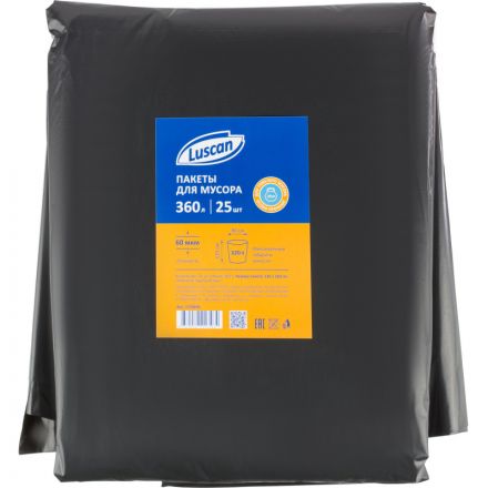 Мешки для мусора ПВД 360л 60мкм 25шт/уп черные 130x160см Luscan Мешки для мусора ПВД 360л 60мкм 25шт/уп черные 130x160см Luscan