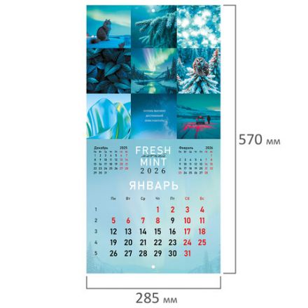 Календарь настенный перекидной 2026 г., BRAUBERG, 12 листов, 28,5х28,5 см, "Color set", 116936