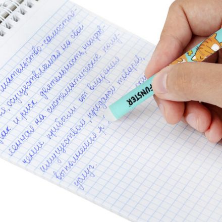 Ручка стираемая гелевая с принтом FUNSTER (ФАНСТЕР) "КОТ-ЭНТУЗИАСТ", СИНЯЯ, корпус ассорти, игольчатый наконеч. 0,5 мм, линия 0,35 мм 144414