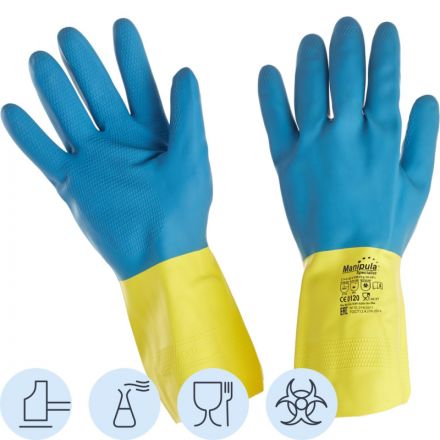 Перчатки Manipula Specialist Союз LN-F-05 из неопрена и латекса синие/желтые (размер 10, XL)