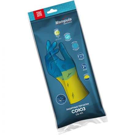 Перчатки Manipula Specialist Союз LN-F-05 из неопрена и латекса синие/желтые (размер 10, XL)