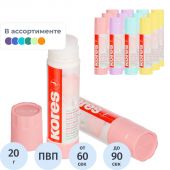 Клей-карандаш 20г Kores Pastel ассорти:розовый, желтый, фиолетовый ,мятный