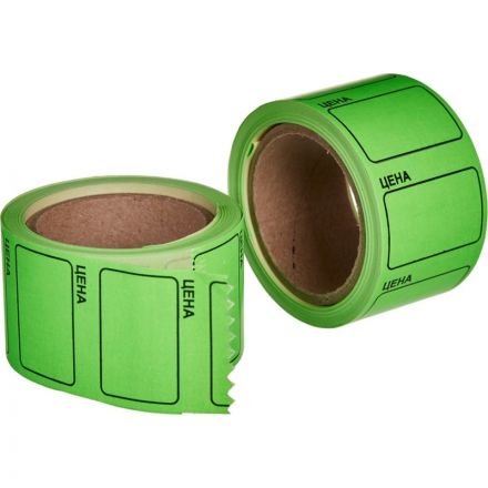 Ценники самоклеящиеся Цена 35x25мм,зеленая 250шт/рул, 5 рул/уп