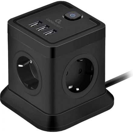 Сетевой фильтр Cablexpert Tower 4р/2м, 10А, 3xUSB, черный(TWR-4-U3-B-2)