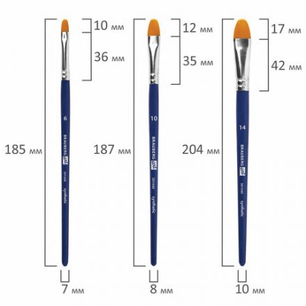 Кисти художественные набор 3 шт., синтетика (овальные № 6, 10,14), BRAUBERG ART DEBUT, 201040