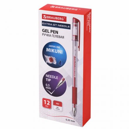 Ручка гелевая с грипом BRAUBERG "EXTRA GT NEEDLE", КРАСНАЯ, игольчатый узел 0,5 мм, линия 0,35 мм, 143921 Ручка гелевая с грипом BRAUBERG "EXTRA GT NEEDLE", КРАСНАЯ, игольчатый узел 0,5 мм, линия 0,35 мм, 143921