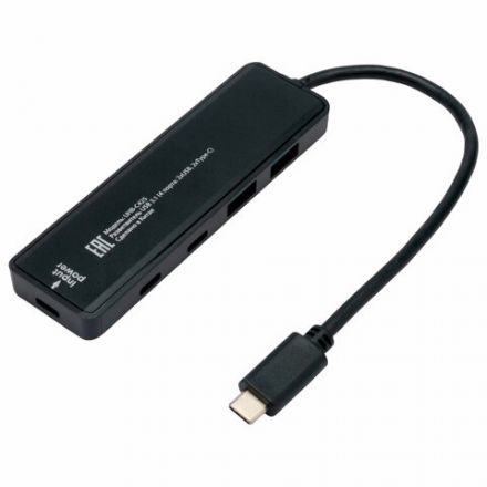 Хаб USB 3.1, 2xUSB, 2xType-C, с дополнительным питанием (Type-C), кабель Type-C 19 см, черный, GEMBIRD UHB-C425
