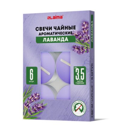 Свечи чайные ароматические в гильзе КОМПЛЕКТ 6 штук, до 3,5 часов горения, ассорти 4 аромата, LAIMA, 609977