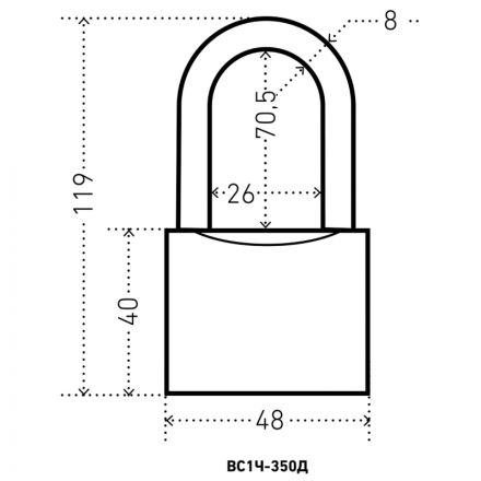 Замок навесной УЗК Аллюр ВС1Ч-350Д (48xd=8x70,5) чугун серый (дл.дуж/5кл)