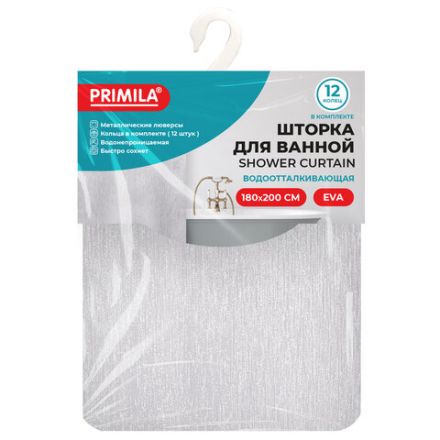 Шторка для ванной EVA, 180х200 см, кольца в комплекте, БЕЛЫЕ ЛИНИИ, PRIMILA (ПРИМИЛА), 700105