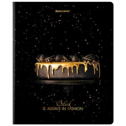 Тетрадь А5, 48 л., BRAUBERG, скоба, клетка, матовая ламинация, фольга, "Black&Gold" (микс в спайке), 404370